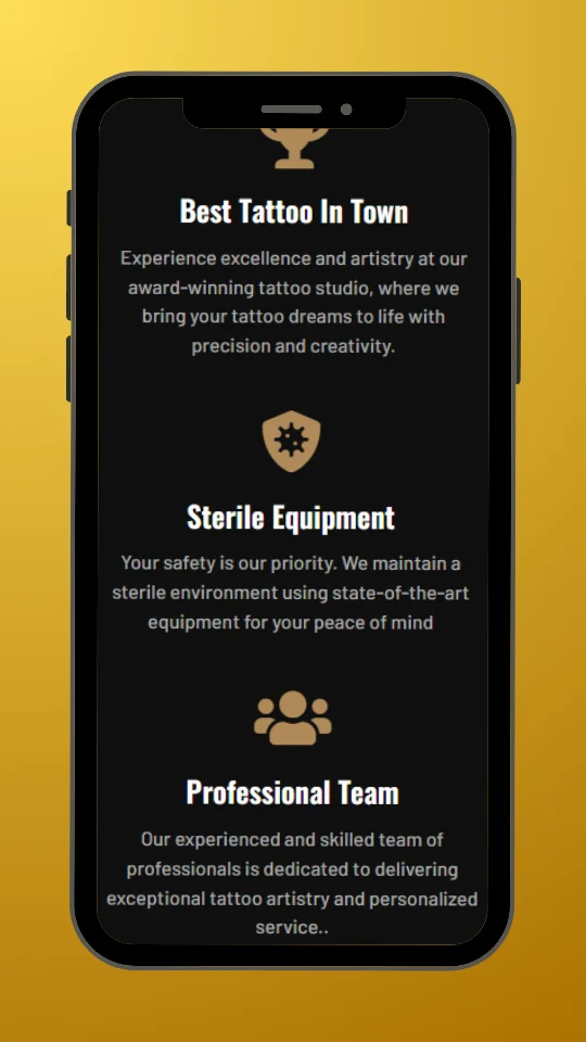 Screenshot - the website of a tattoo studio called Blackink in mobile view, taken by an experienced web developer for hire - webkaster.