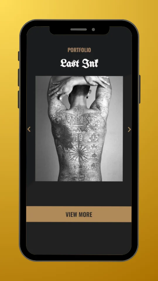 Screenshot - the website of a tattoo studio called Blackink in mobile view, taken by an experienced web developer for hire - webkaster.