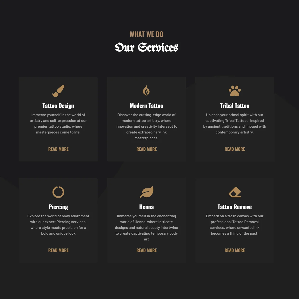 Screenshot - gallery section of the website of a tattoo studio called Blackink in mobile view, taken by an experienced web developer for hire - webkaster.